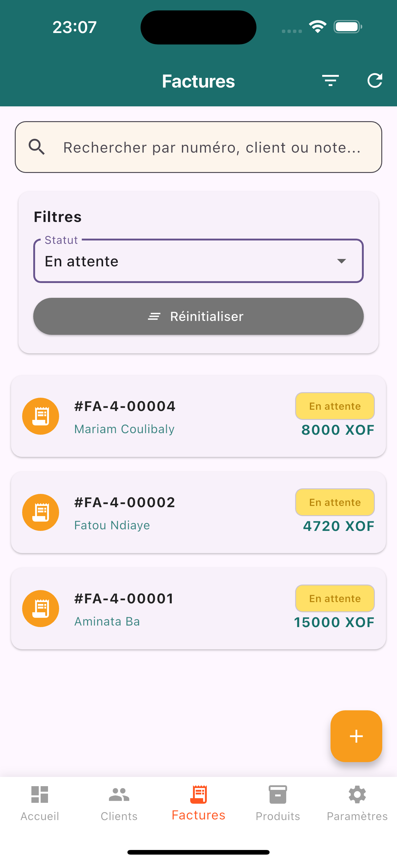 Liste des factures