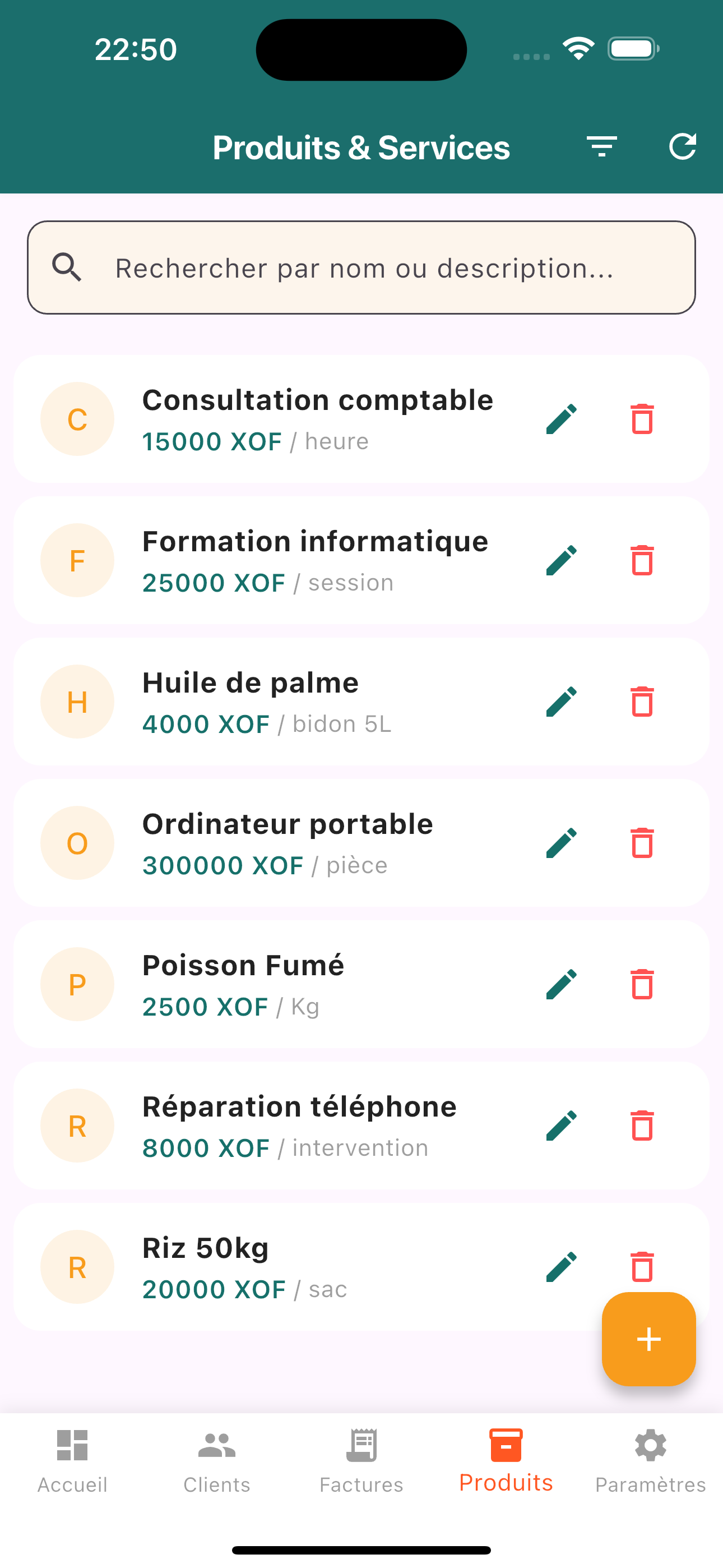 Liste des produits